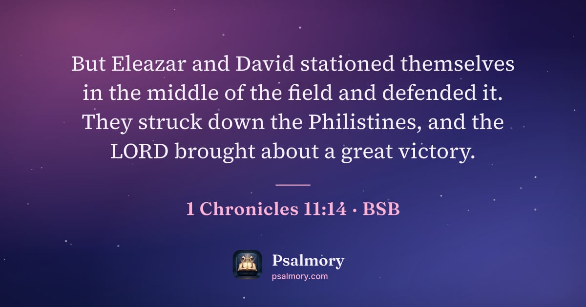 1 Chronicles 11:14 verse artwork: But Eleazar and David stationed themselves in the middle of the field and defended it.…