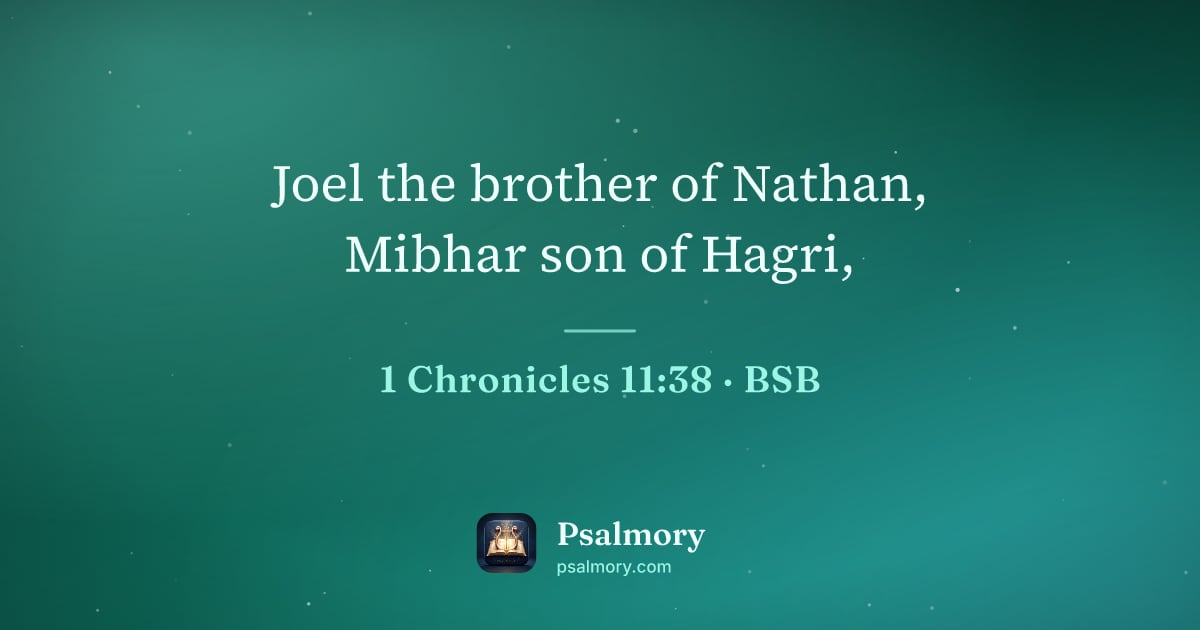 1 Chronicles 11:38 verse artwork: Joel the brother of Nathan, Mibhar son of Hagri,