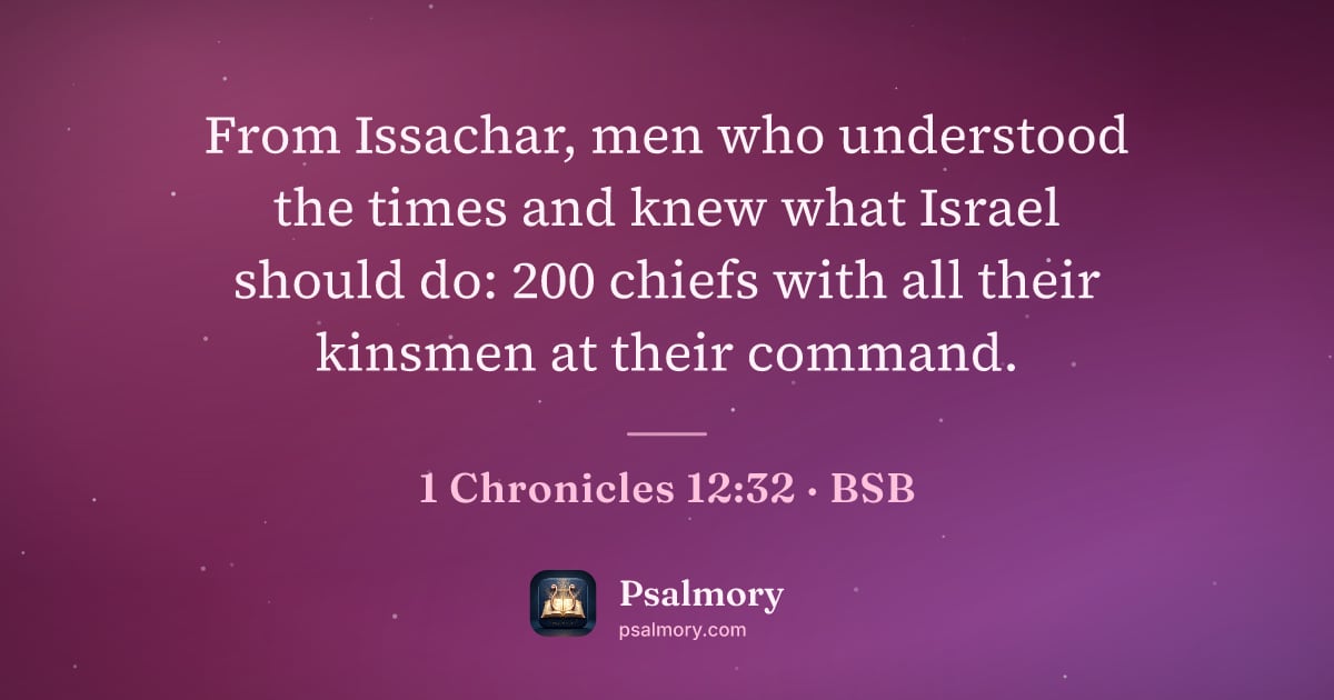 1 Chronicles 12:32 verse artwork: From Issachar, men who understood the times and knew what Israel should do: 200 chiefs…