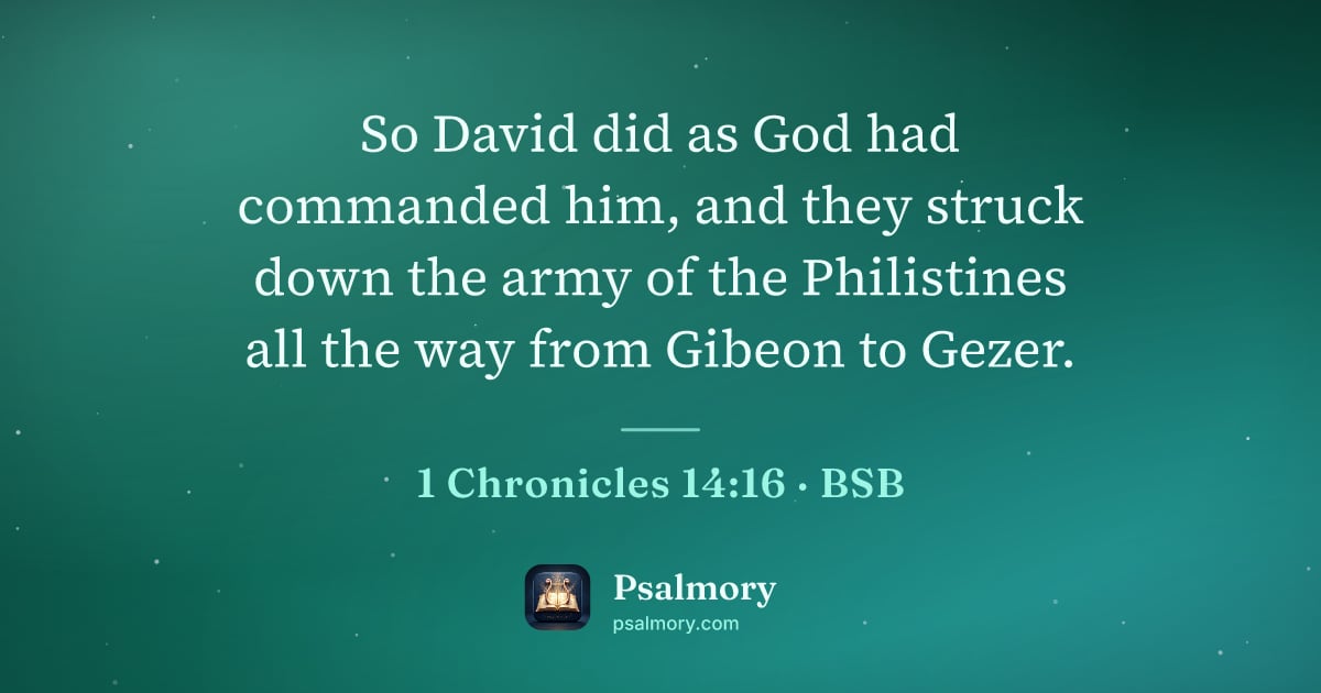 1 Chronicles 14:16 verse artwork: So David did as God had commanded him, and they struck down the army of the Philistines…