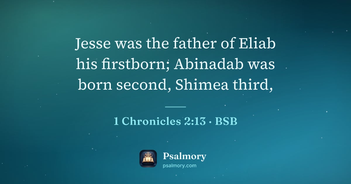 1 Chronicles 2:13 verse artwork: Jesse was the father of Eliab his firstborn; Abinadab was born second, Shimea third,