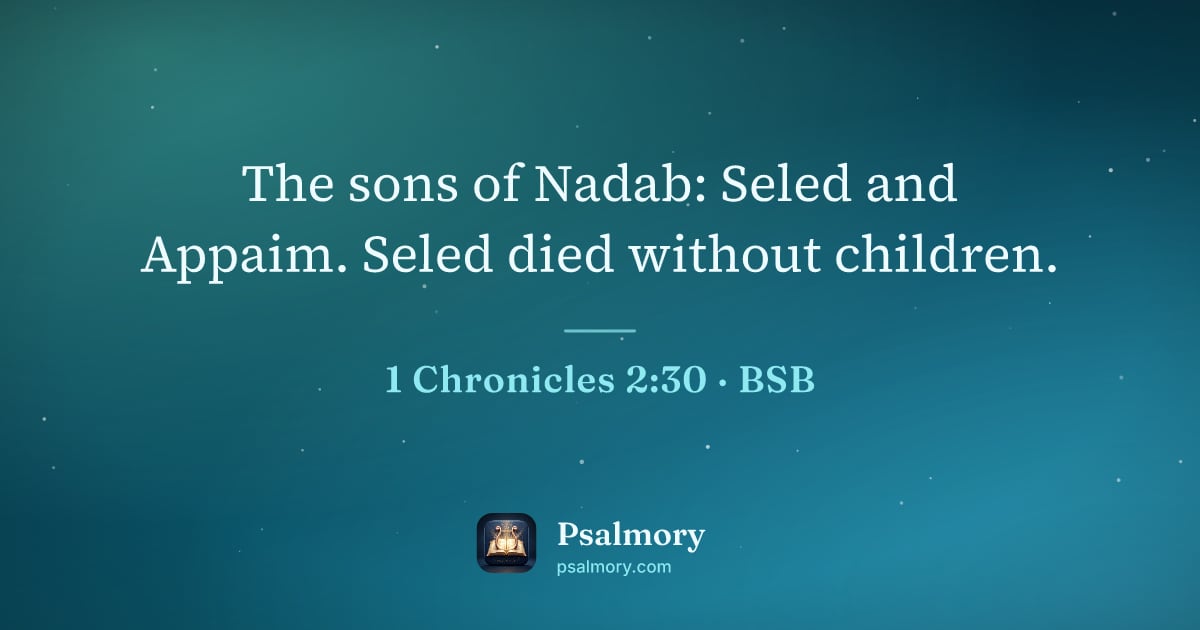 1 Chronicles 2:30 verse artwork: The sons of Nadab: Seled and Appaim. Seled died without children.