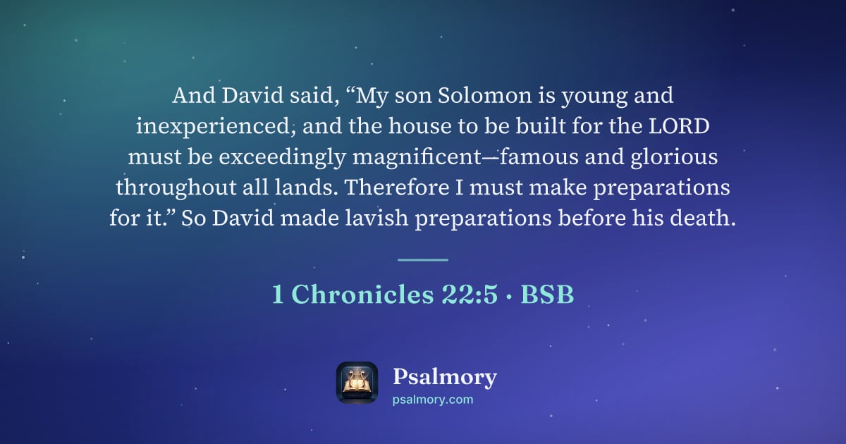 1 Chronicles 22:5 verse artwork: And David said, “My son Solomon is young and inexperienced, and the house to be built…