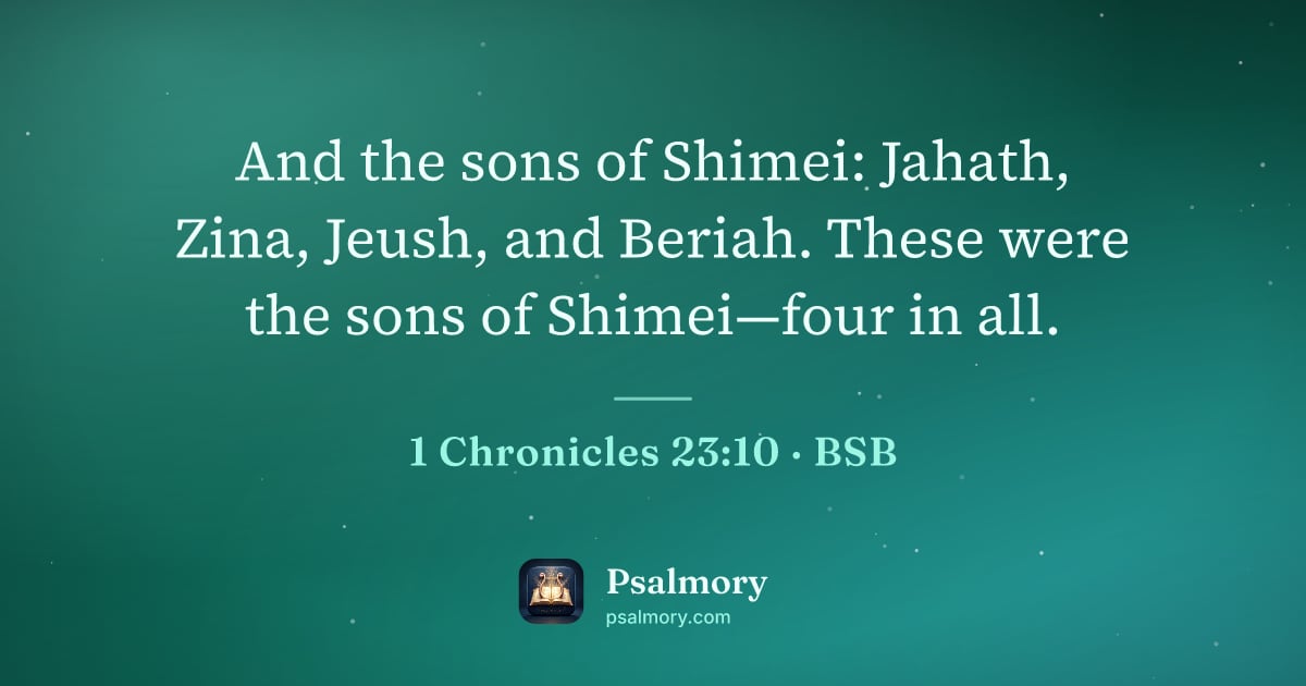 1 Chronicles 23:10 verse artwork: And the sons of Shimei: Jahath, Zina, Jeush, and Beriah. These were the sons of…