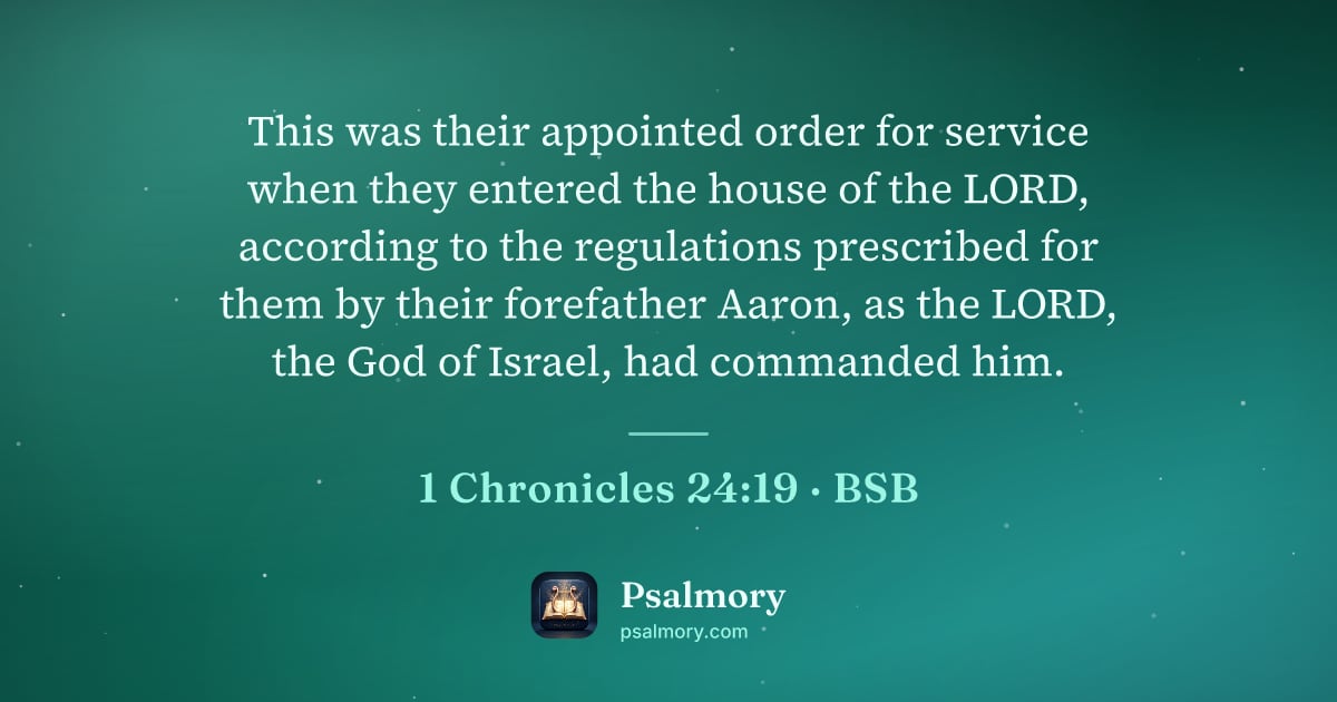 1 Chronicles 24:19 verse artwork: This was their appointed order for service when they entered the house of the LORD,…