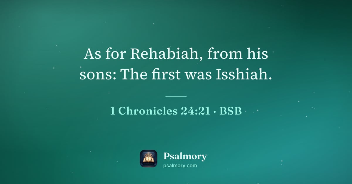 1 Chronicles 24:21 verse artwork: As for Rehabiah, from his sons: The first was Isshiah.