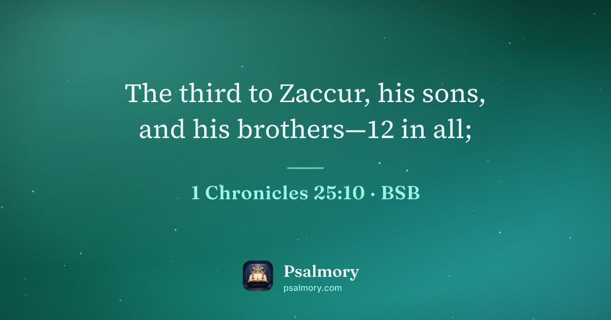 1 Chronicles 25:10 verse artwork: The third to Zaccur, his sons, and his brothers—12 in all;