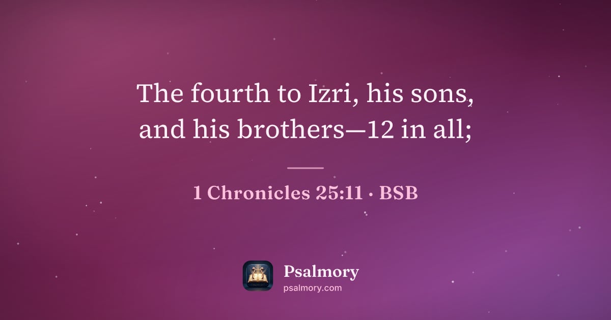 1 Chronicles 25:11 verse artwork: The fourth to Izri, his sons, and his brothers—12 in all;