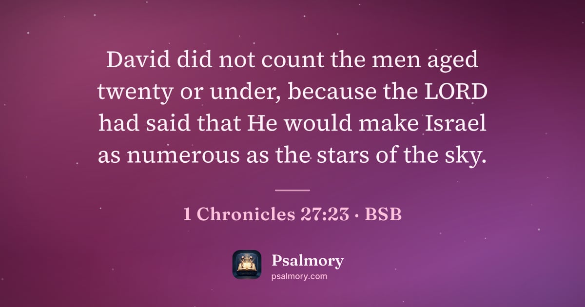 1 Chronicles 27:23 verse artwork: David did not count the men aged twenty or under, because the LORD had said that He…