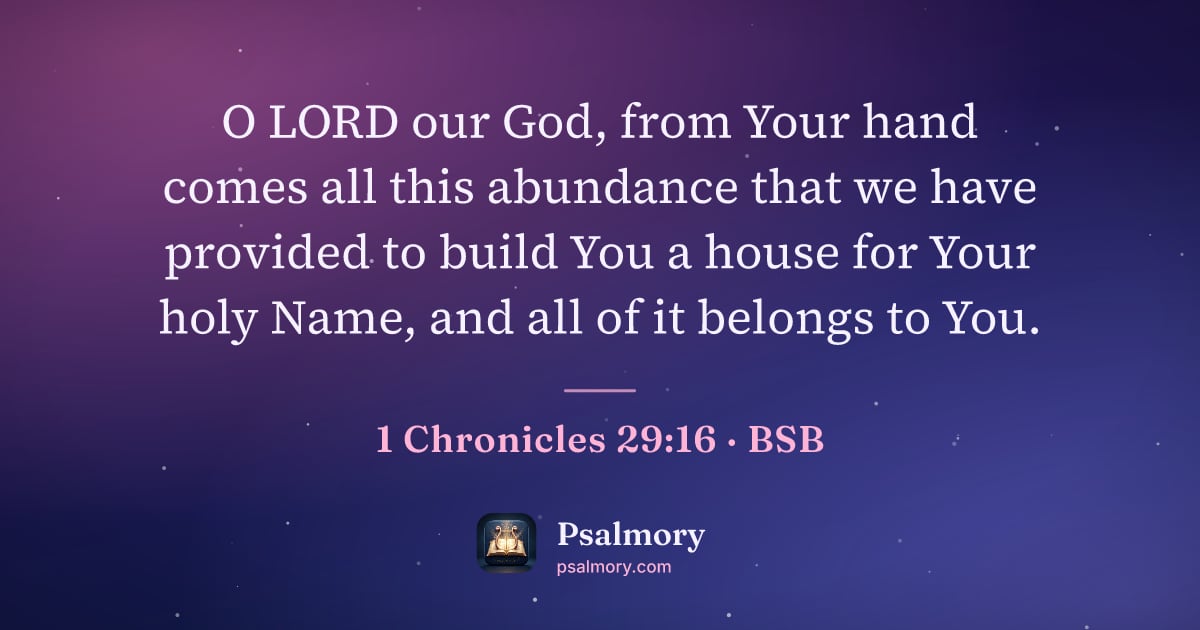 1 Chronicles 29:16 verse artwork: O LORD our God, from Your hand comes all this abundance that we have provided to build…