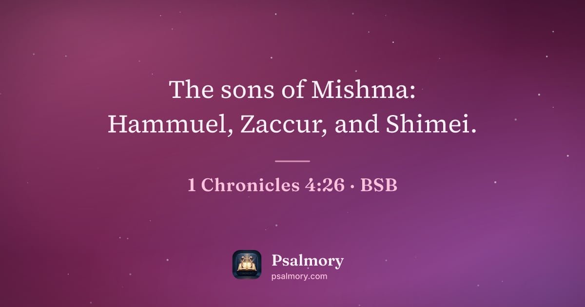 1 Chronicles 4:26 verse artwork: The sons of Mishma: Hammuel, Zaccur, and Shimei.