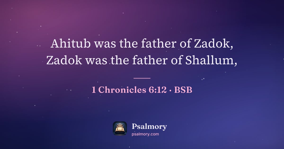 1 Chronicles 6:12 verse artwork: Ahitub was the father of Zadok, Zadok was the father of Shallum,