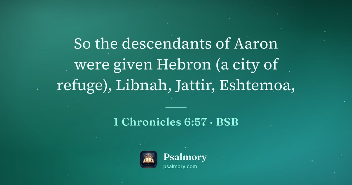 1 Chronicles 6:57 verse artwork: So the descendants of Aaron were given Hebron (a city of refuge), Libnah, Jattir,…