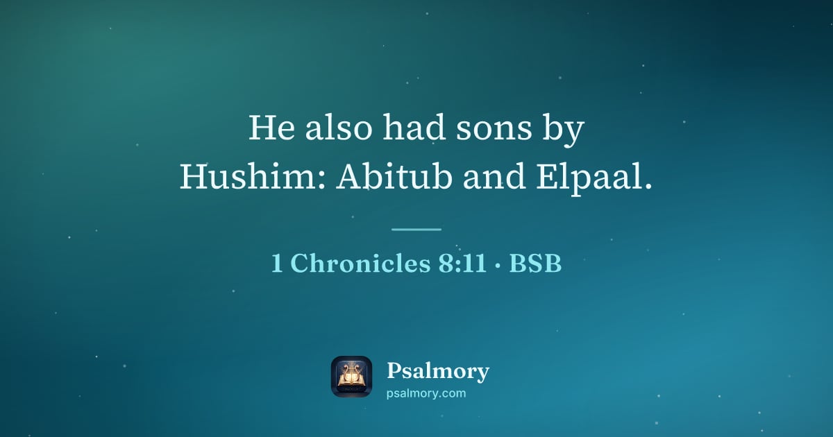 1 Chronicles 8:11 verse artwork: He also had sons by Hushim: Abitub and Elpaal.