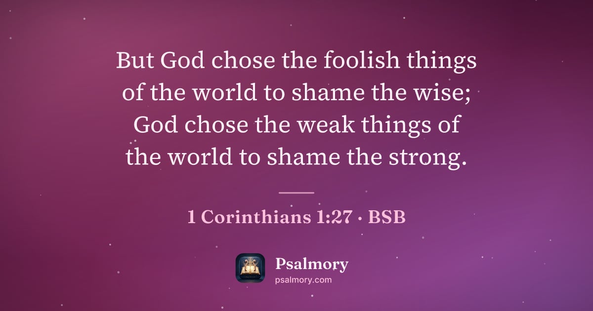 1 Corinthians 1:27 verse artwork: But God chose the foolish things of the world to shame the wise; God chose the weak…