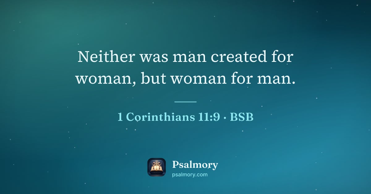 1 Corinthians 11:9 verse artwork: Neither was man created for woman, but woman for man.