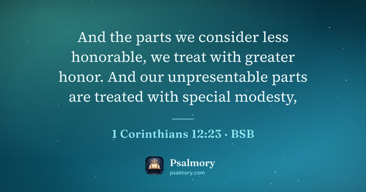 1 Corinthians 12:23 verse artwork: And the parts we consider less honorable, we treat with greater honor. And our…