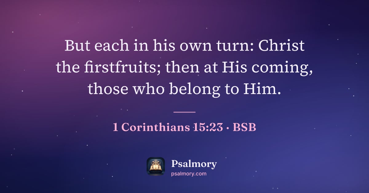 1 Corinthians 15:23 verse artwork: But each in his own turn: Christ the firstfruits; then at His coming, those who belong…