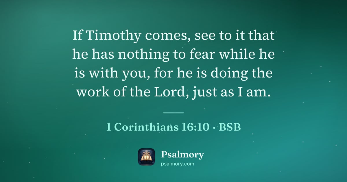 1 Corinthians 16:10 verse artwork: If Timothy comes, see to it that he has nothing to fear while he is with you, for he is…