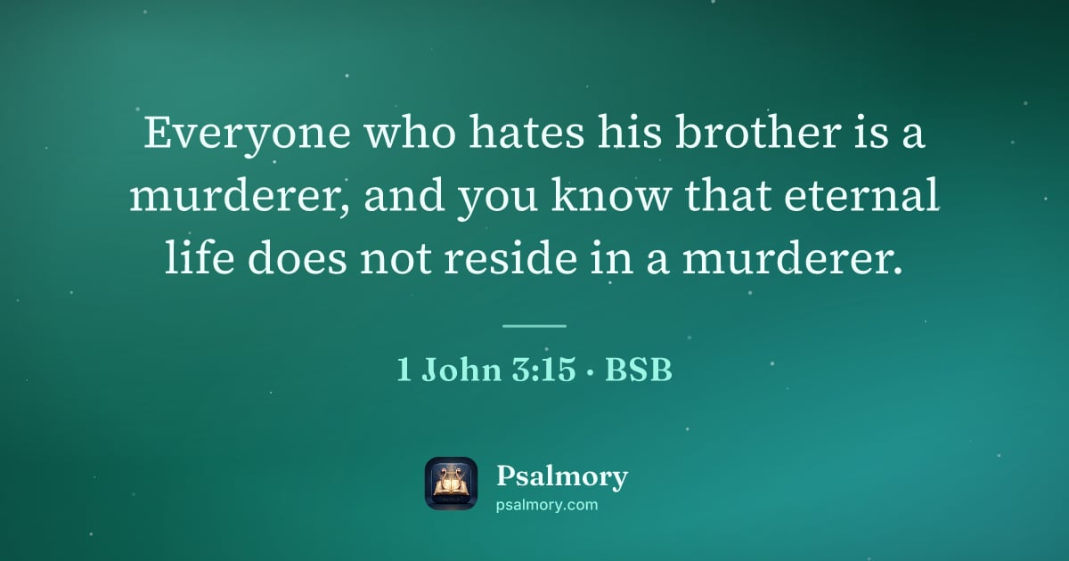 1 John 3:15 verse artwork: Everyone who hates his brother is a murderer, and you know that eternal life does not…