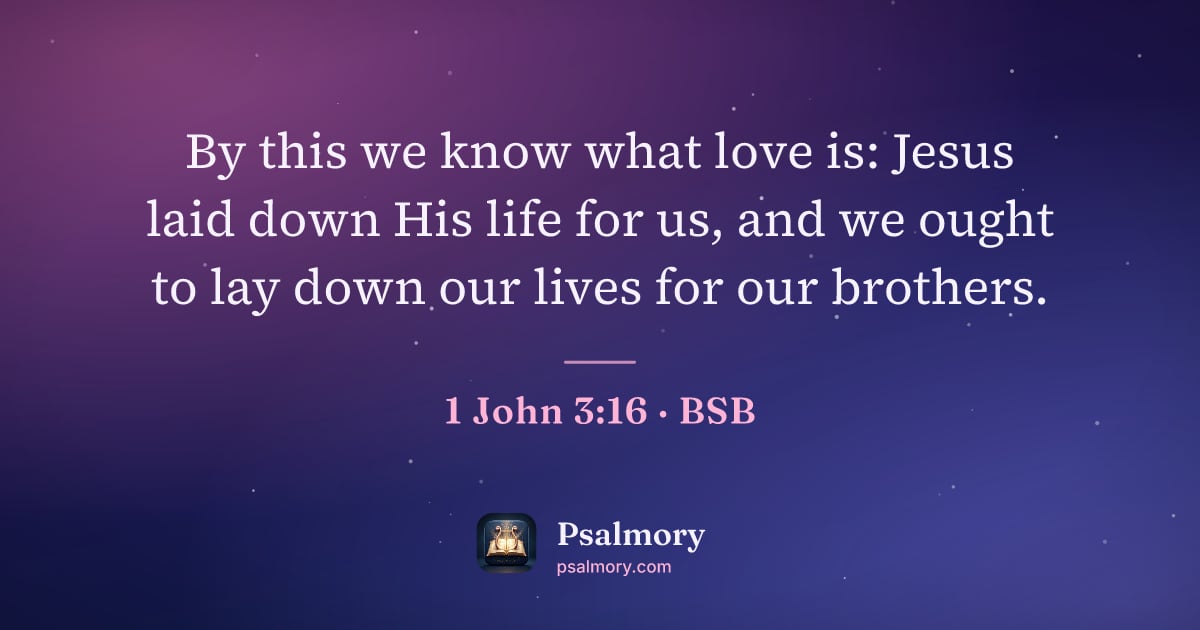 1 John 3:16 verse artwork: By this we know what love is: Jesus laid down His life for us, and we ought to lay down…