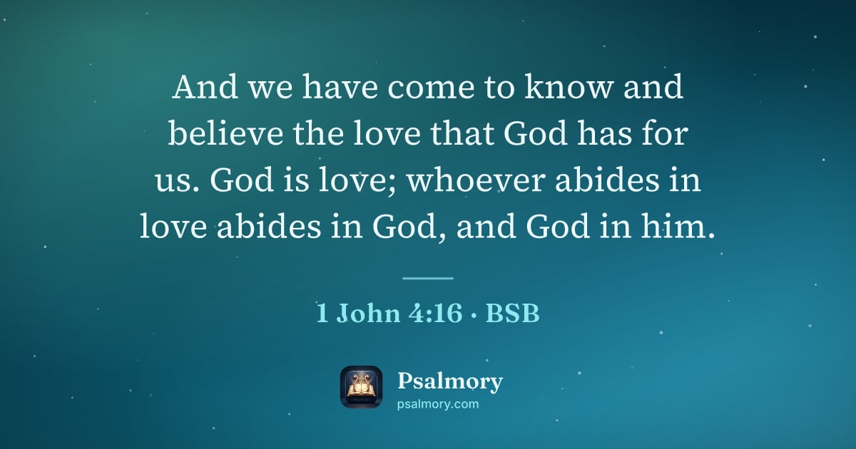 1 John 4:16 verse artwork: And we have come to know and believe the love that God has for us. God is love; whoever…