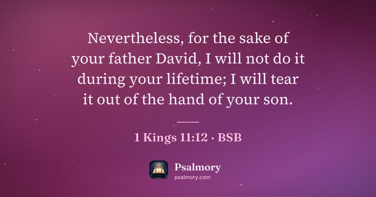 1 Kings 11:12 verse artwork: Nevertheless, for the sake of your father David, I will not do it during your lifetime;…