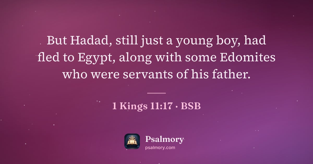 1 Kings 11:17 verse artwork: But Hadad, still just a young boy, had fled to Egypt, along with some Edomites who were…