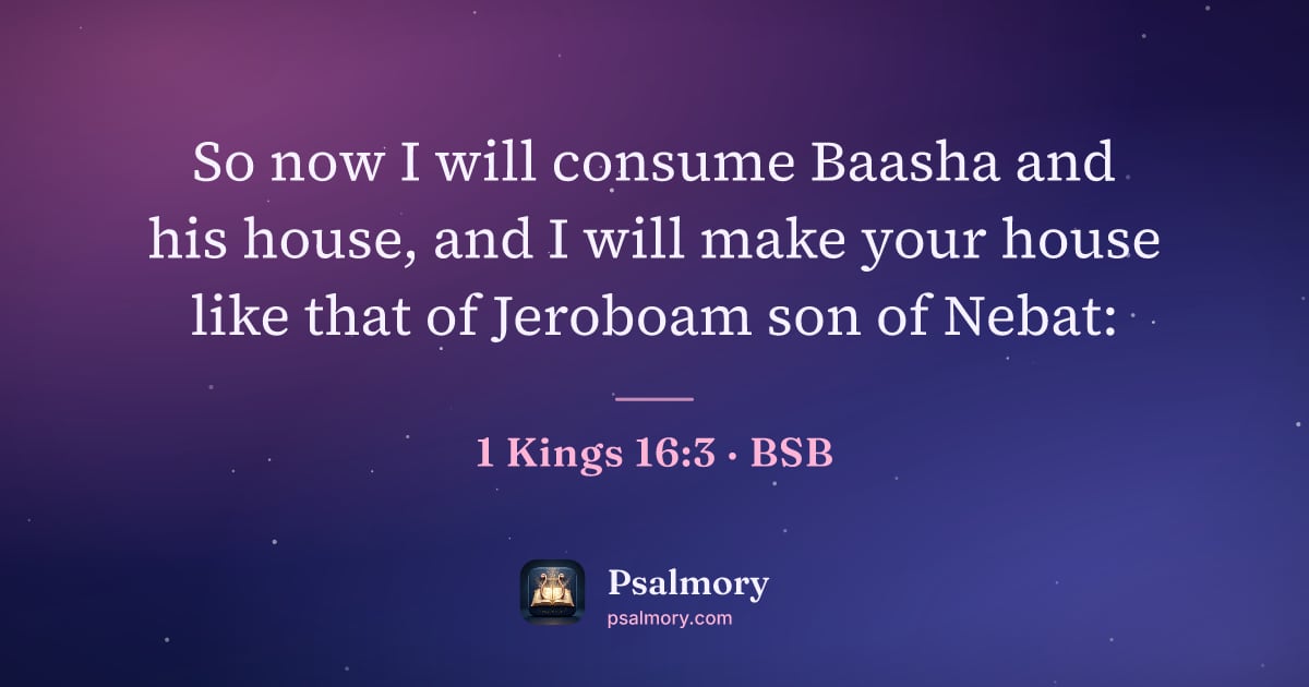 1 Kings 16:3 verse artwork: So now I will consume Baasha and his house, and I will make your house like that of…