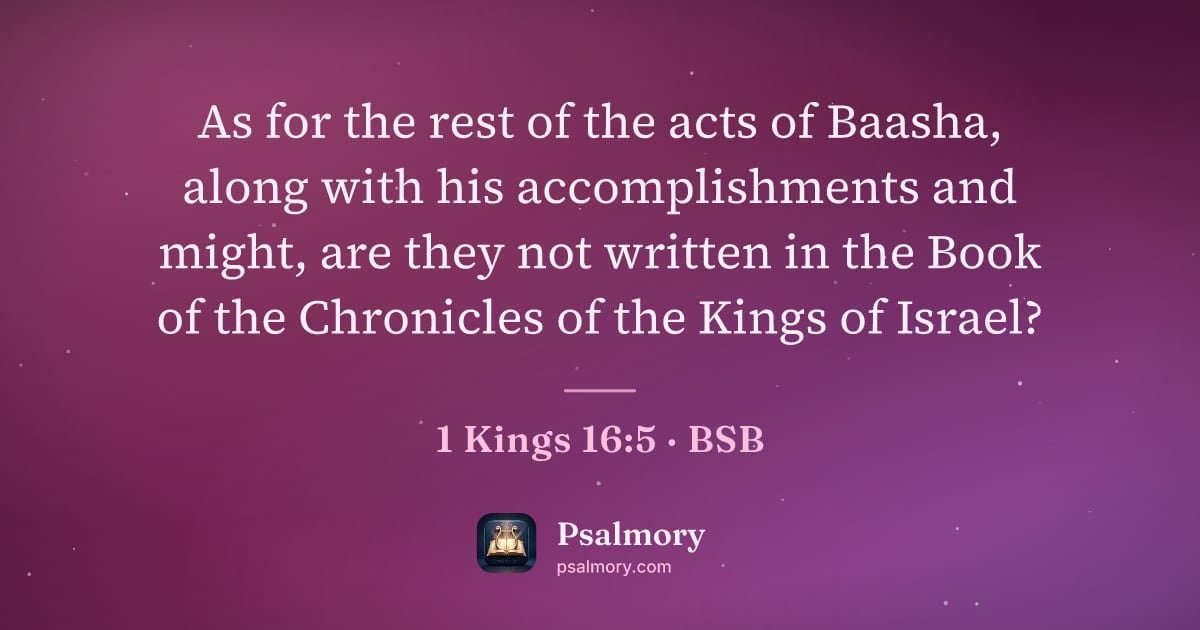 1 Kings 16:5 verse artwork: As for the rest of the acts of Baasha, along with his accomplishments and might, are…
