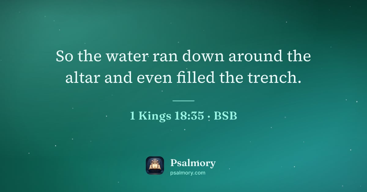 1 Kings 18:35 verse artwork: So the water ran down around the altar and even filled the trench.