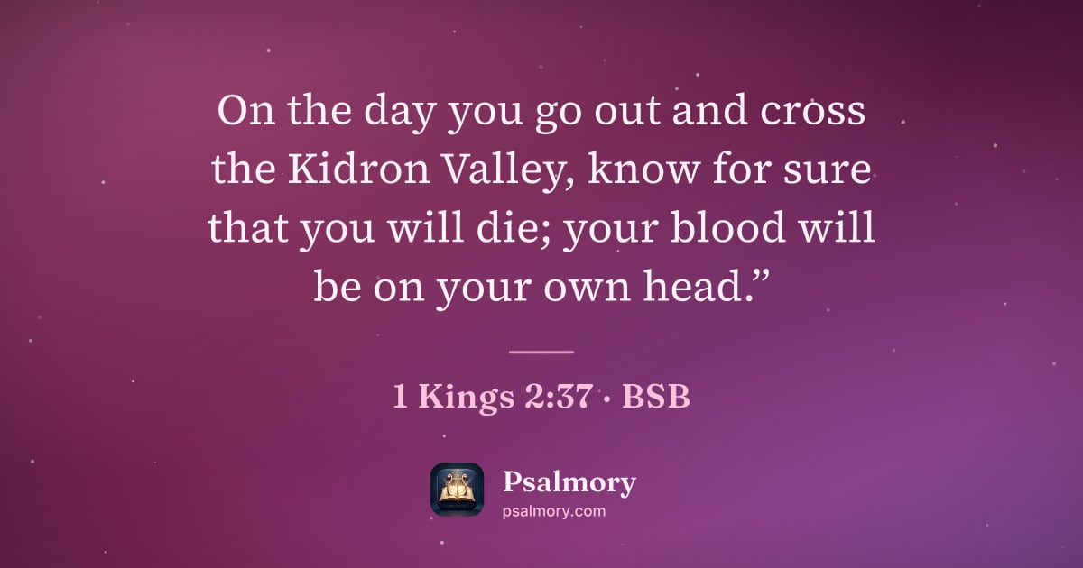 1 Kings 2:37 verse artwork: On the day you go out and cross the Kidron Valley, know for sure that you will die; your…