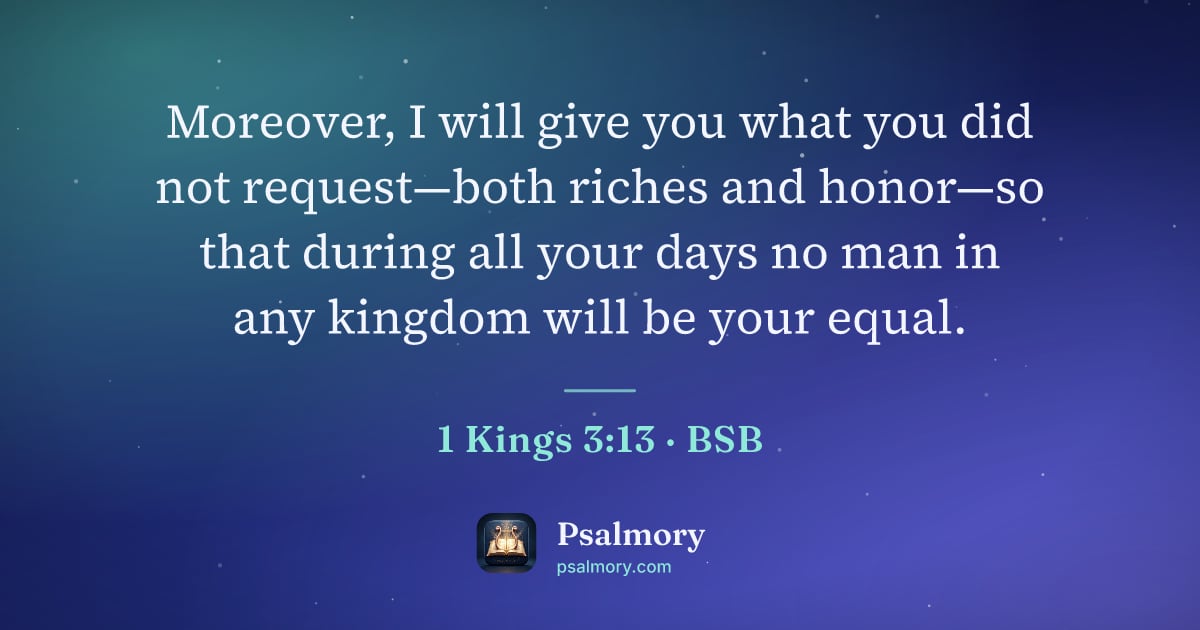 1 Kings 3:13 verse artwork: Moreover, I will give you what you did not request—both riches and honor—so that during…