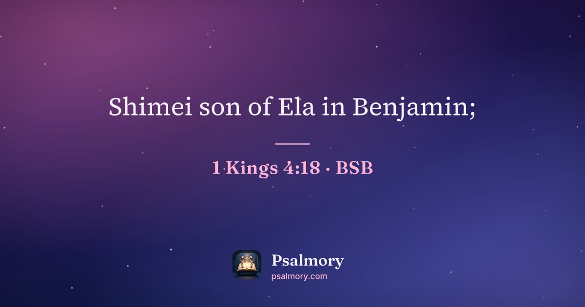 1 Kings 4:18 verse artwork: Shimei son of Ela in Benjamin;