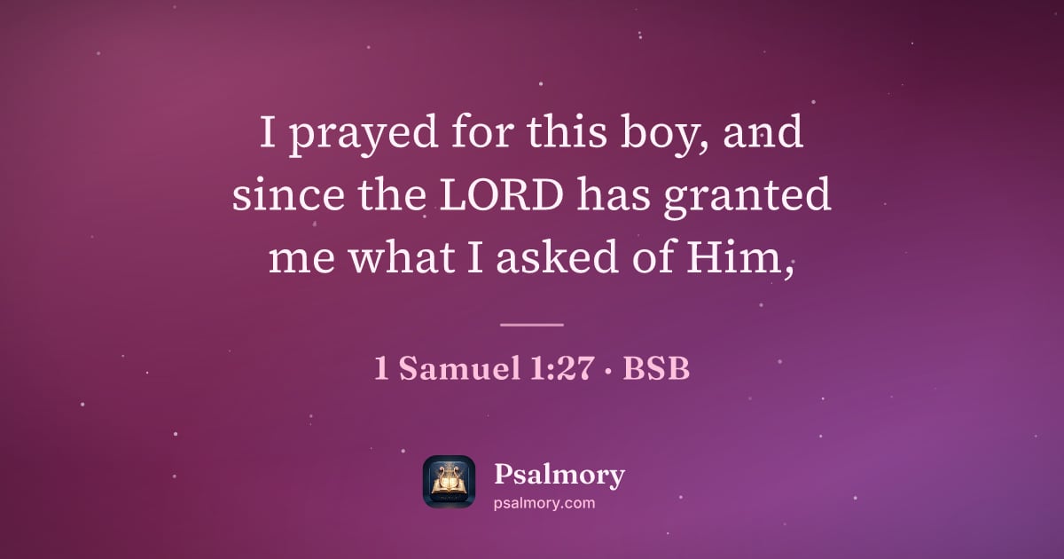1 Samuel 1:27 verse artwork: I prayed for this boy, and since the LORD has granted me what I asked of Him,