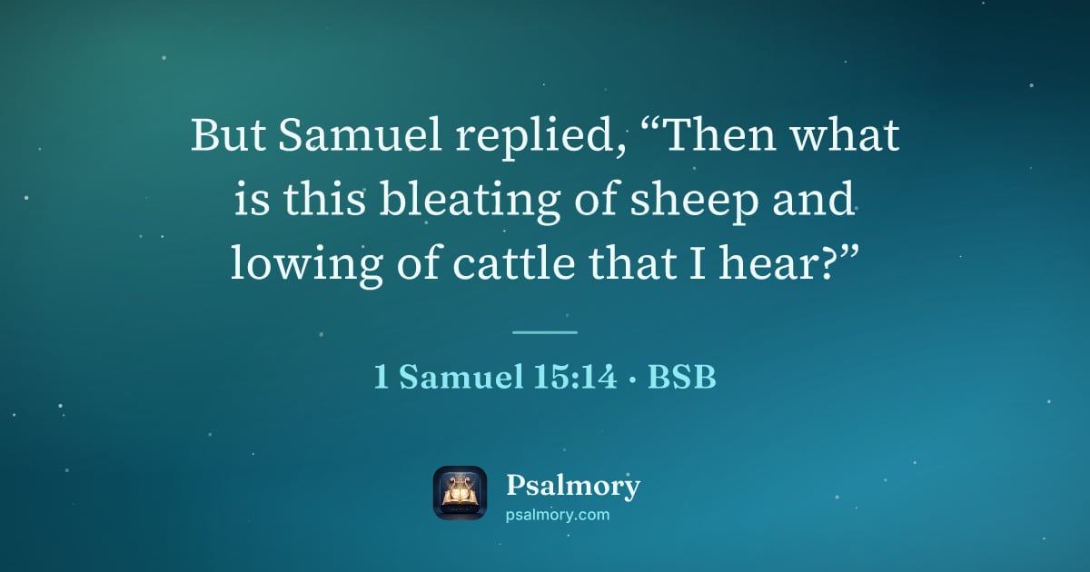 1 Samuel 15:14 verse artwork: But Samuel replied, “Then what is this bleating of sheep and lowing of cattle that I…
