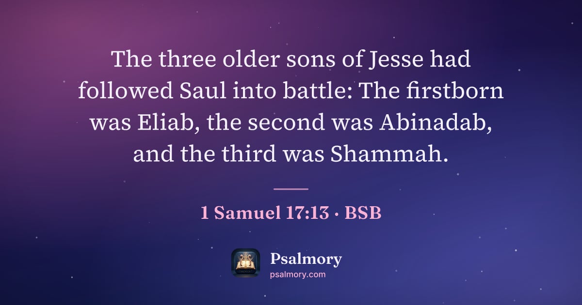 1 Samuel 17:13 verse artwork: The three older sons of Jesse had followed Saul into battle: The firstborn was Eliab,…