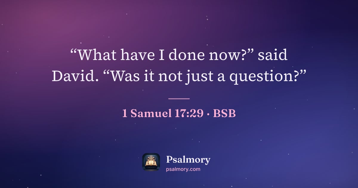 1 Samuel 17:29 verse artwork: “What have I done now?” said David. “Was it not just a question?”