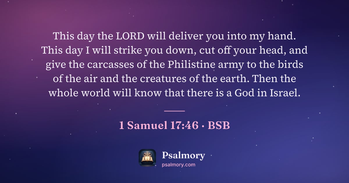 1 Samuel 17:46 verse artwork: This day the LORD will deliver you into my hand. This day I will strike you down, cut…