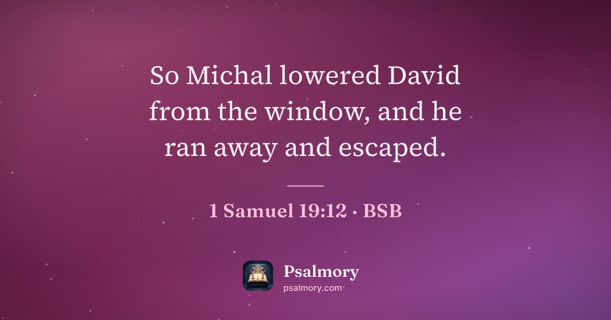 1 Samuel 19:12 verse artwork: So Michal lowered David from the window, and he ran away and escaped.