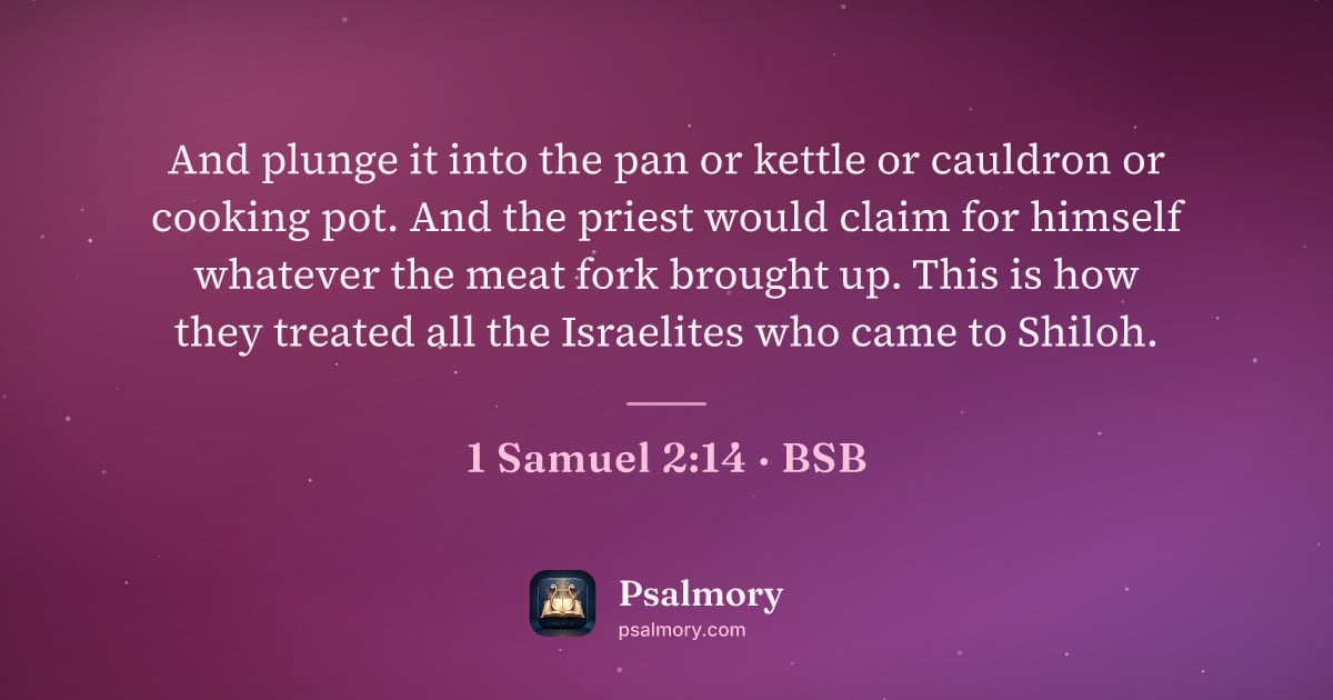 1 Samuel 2:14 verse artwork: And plunge it into the pan or kettle or cauldron or cooking pot. And the priest would…