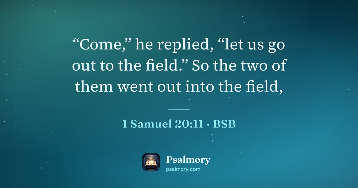 1 Samuel 20:11 verse artwork: “Come,” he replied, “let us go out to the field.” So the two of them went out into the…