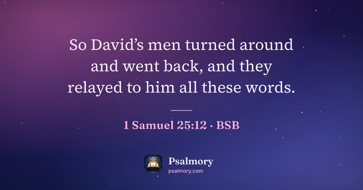 1 Samuel 25:12 verse artwork: So David’s men turned around and went back, and they relayed to him all these words.
