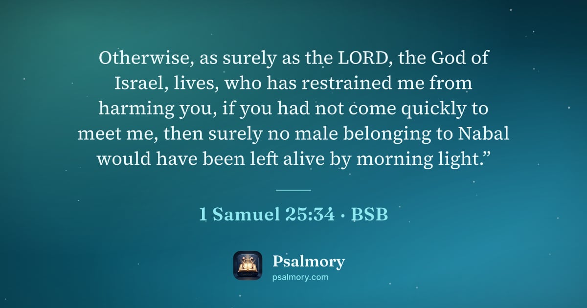 1 Samuel 25:34 verse artwork: Otherwise, as surely as the LORD, the God of Israel, lives, who has restrained me from…