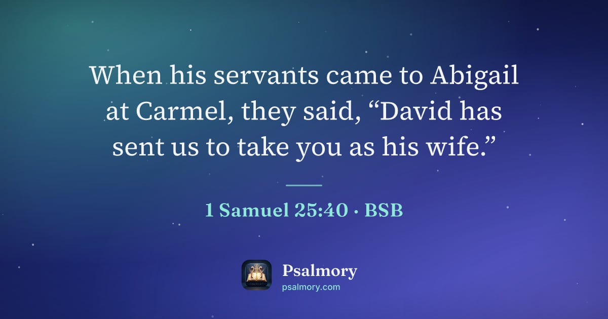 1 Samuel 25:40 verse artwork: When his servants came to Abigail at Carmel, they said, “David has sent us to take you…