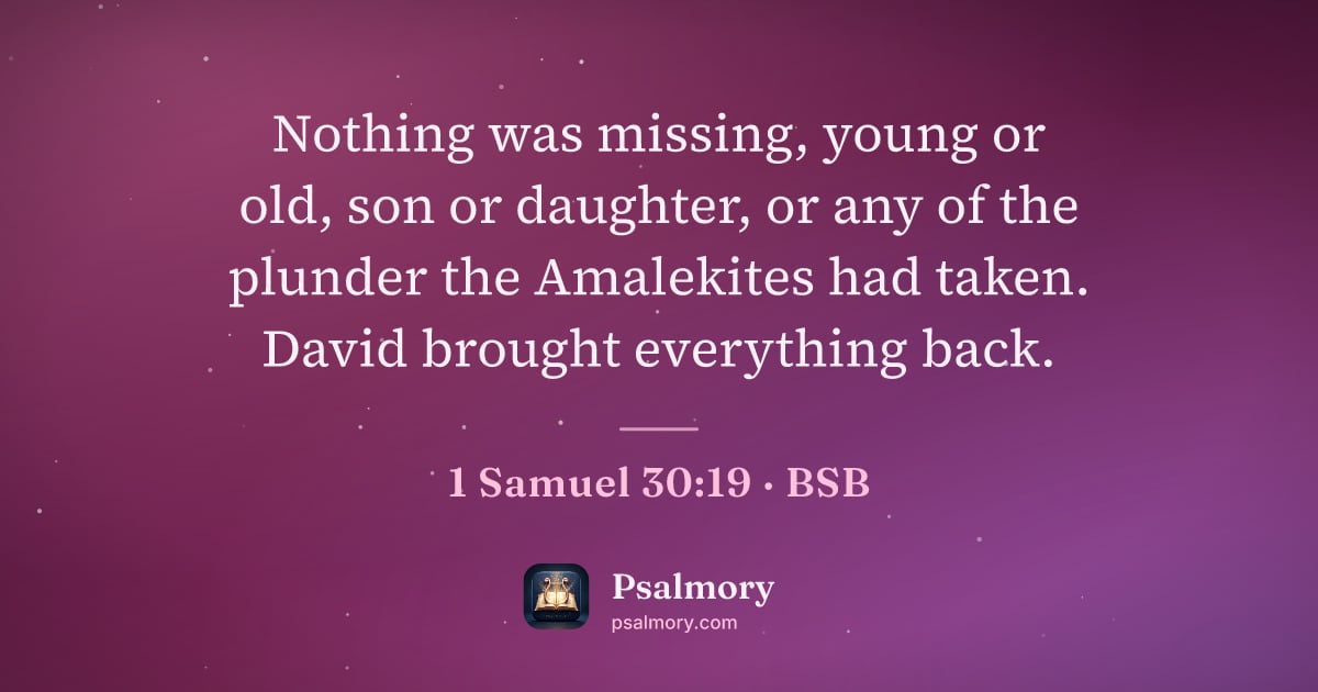 1 Samuel 30:19 verse artwork: Nothing was missing, young or old, son or daughter, or any of the plunder the Amalekites…