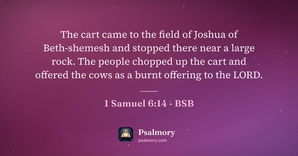 1 Samuel 6:14 verse artwork: The cart came to the field of Joshua of Beth-shemesh and stopped there near a large…
