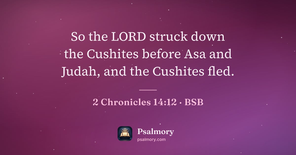 2 Chronicles 14:12 verse artwork: So the LORD struck down the Cushites before Asa and Judah, and the Cushites fled.