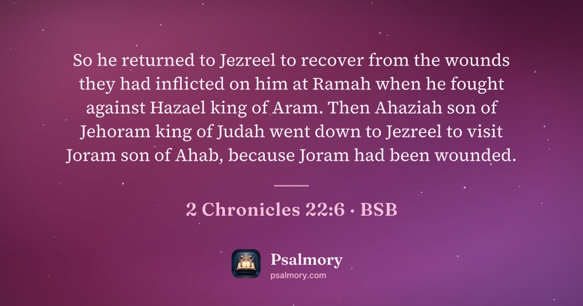 2 Chronicles 22:6 verse artwork: So he returned to Jezreel to recover from the wounds they had inflicted on him at Ramah…