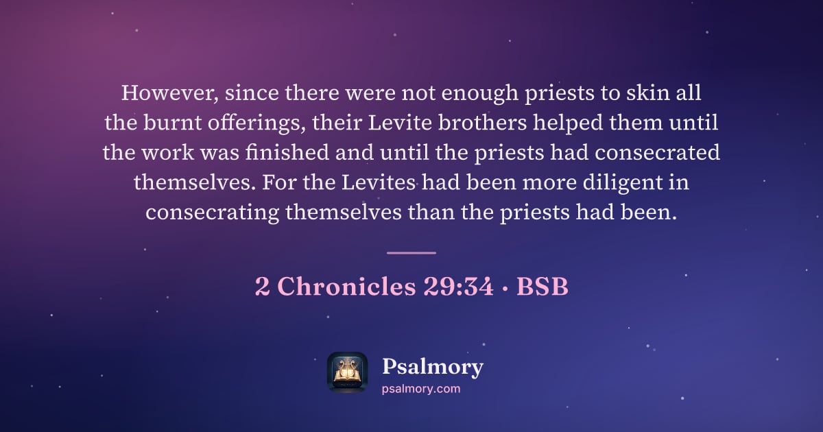 2 Chronicles 29:34 verse artwork: However, since there were not enough priests to skin all the burnt offerings, their…